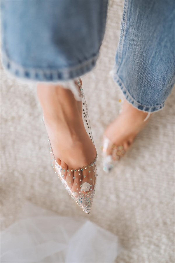 Lorente Şeffaf Taş Detay Kadın Topuklu Ayakkabı - GÜMÜŞ