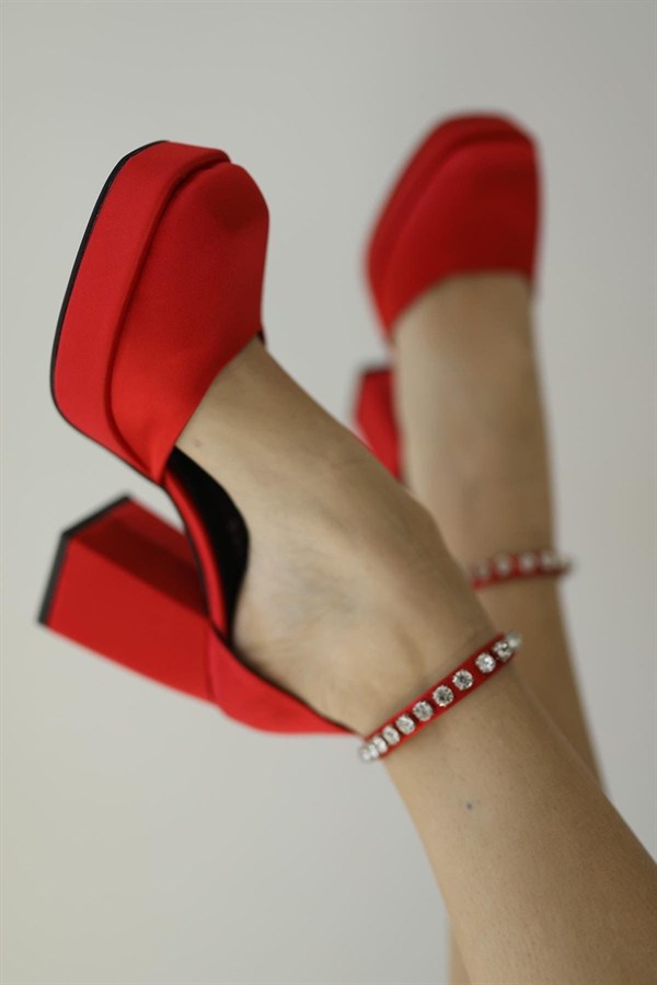 Mathilda Platform Taş Detay Topuklu Kadın Ayakkabı - KIRMIZI