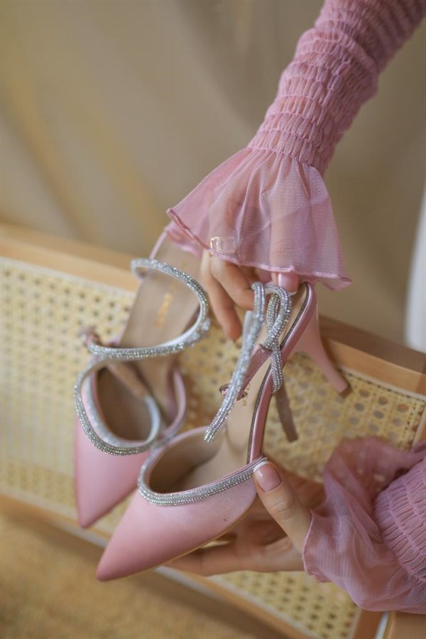 Peaky Taşlı Topuklu Kadın Ayakkabı - PUDRA