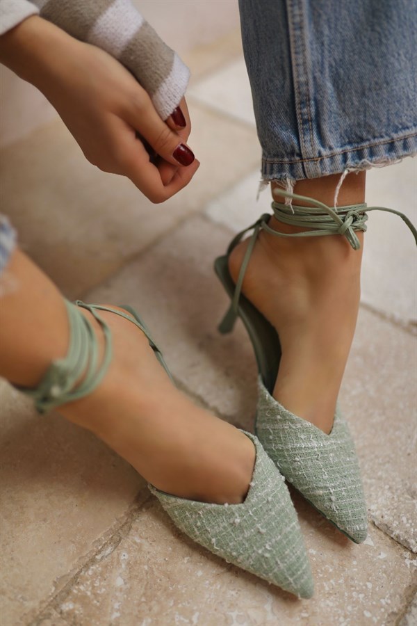 Sophia Tüvit Kumaş Kadın Topuklu Ayakkabı - Mint Yeşili